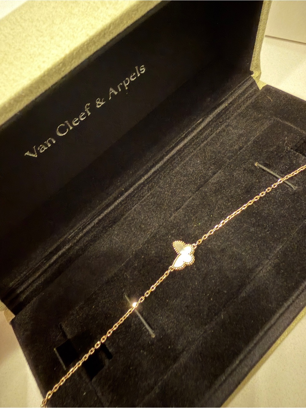 Van Cleef & Arpels Yellow Gold Sweet Butterflies Bracelet with mother of pearl